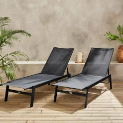 Ligstoelen met meerdere posities textileen en metaal (set van 2)