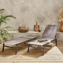 Ligstoelen met meerdere posities textileen en metaal (set van 2)