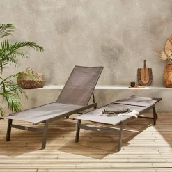Ligstoelen met meerdere posities textileen en metaal (set van 2)
