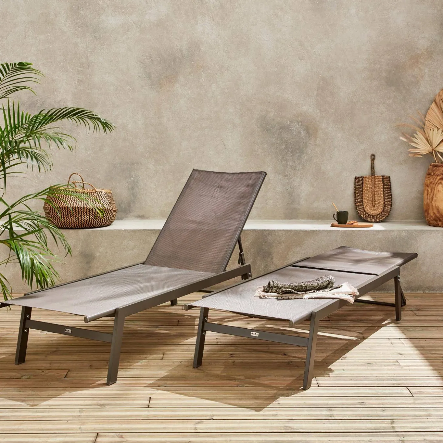 Ligstoelen met meerdere posities textileen en metaal (set van 2)