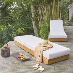 Ligstoelen met meerdere standen en wieltjes acaciahout (set van 2)