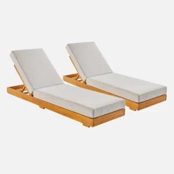 Ligstoelen met meerdere standen en wieltjes acaciahout (set van 2)