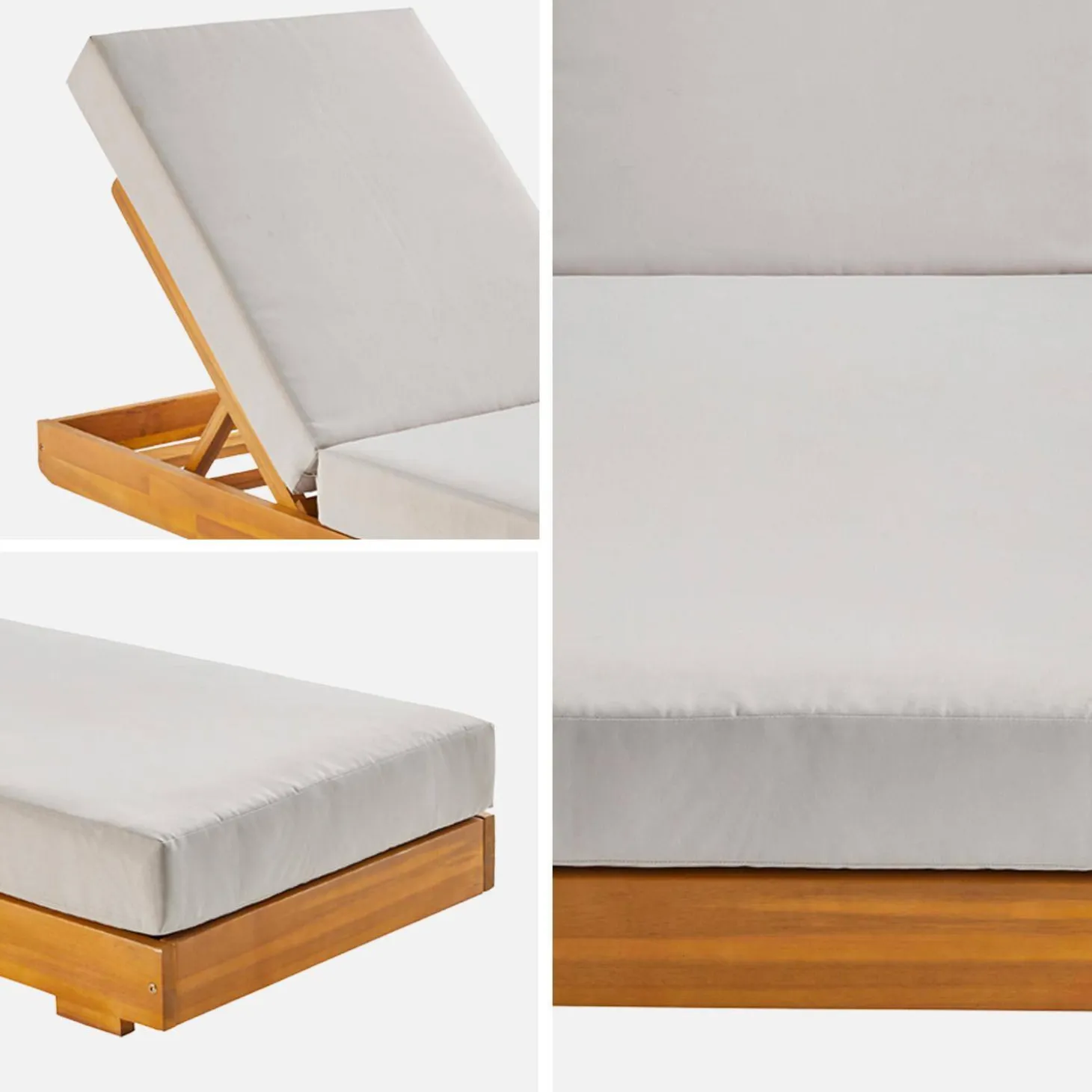 Ligstoelen met meerdere standen en wieltjes acaciahout (set van 2)