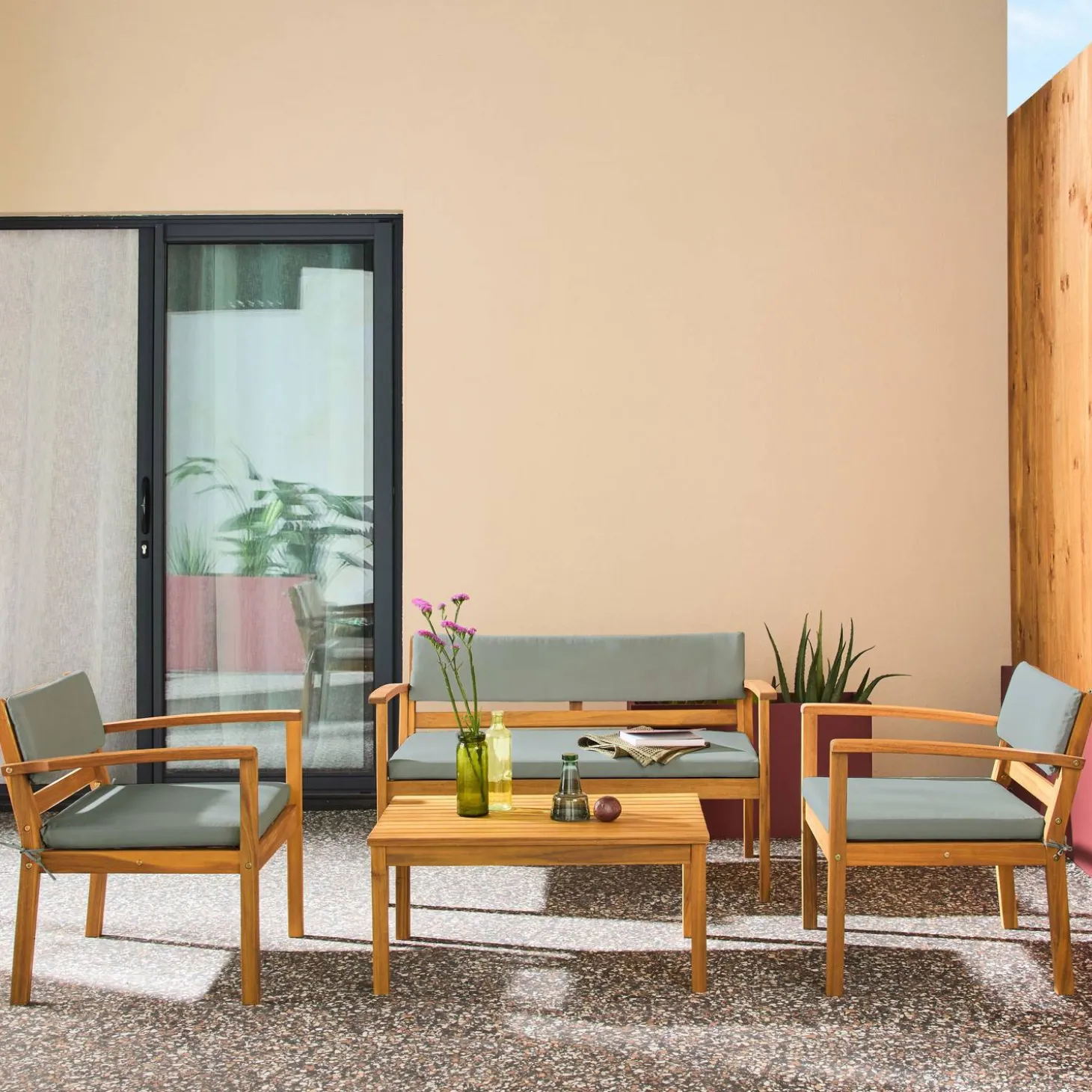 Loungeset acaciahout voor 4 personen