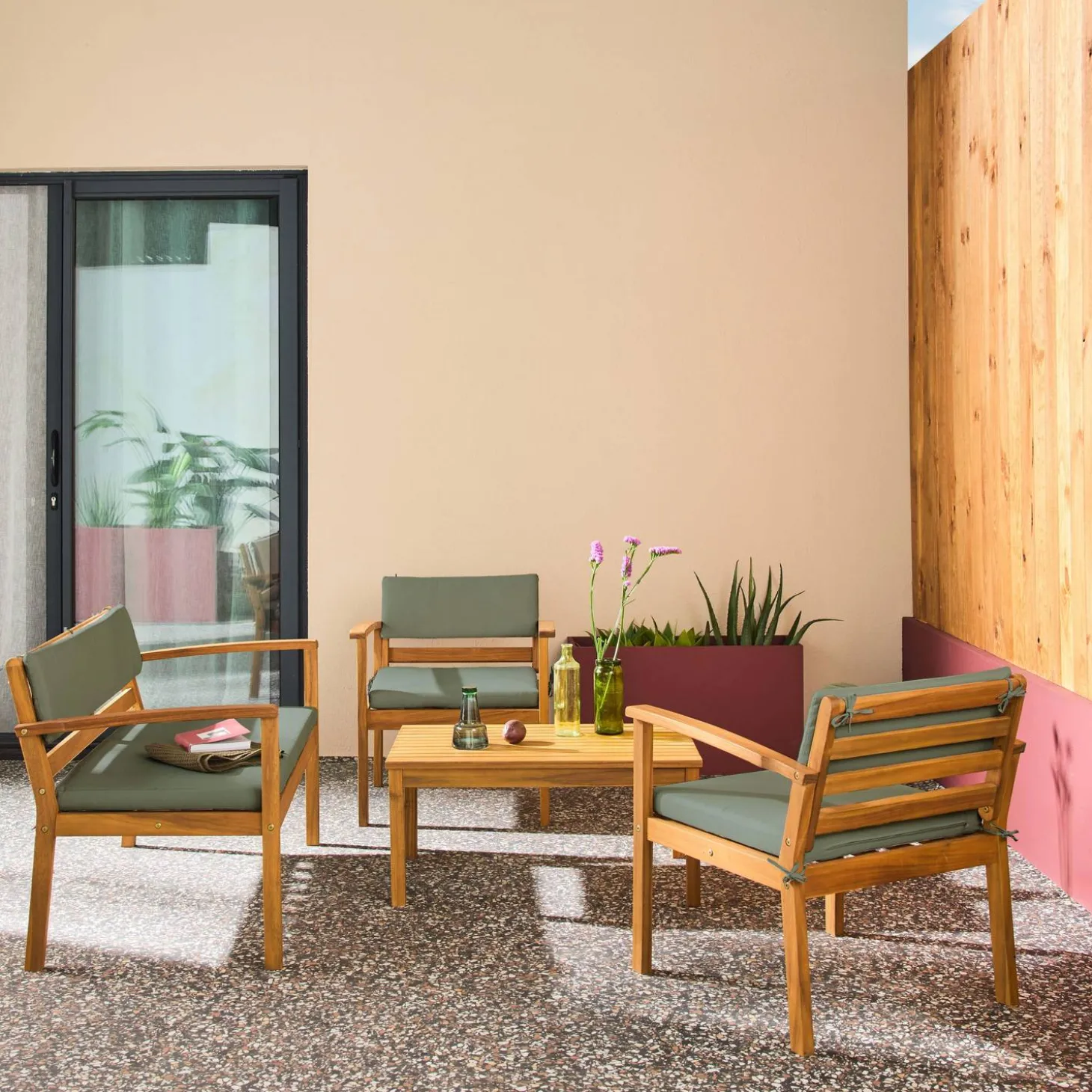 Loungeset acaciahout voor 4 personen