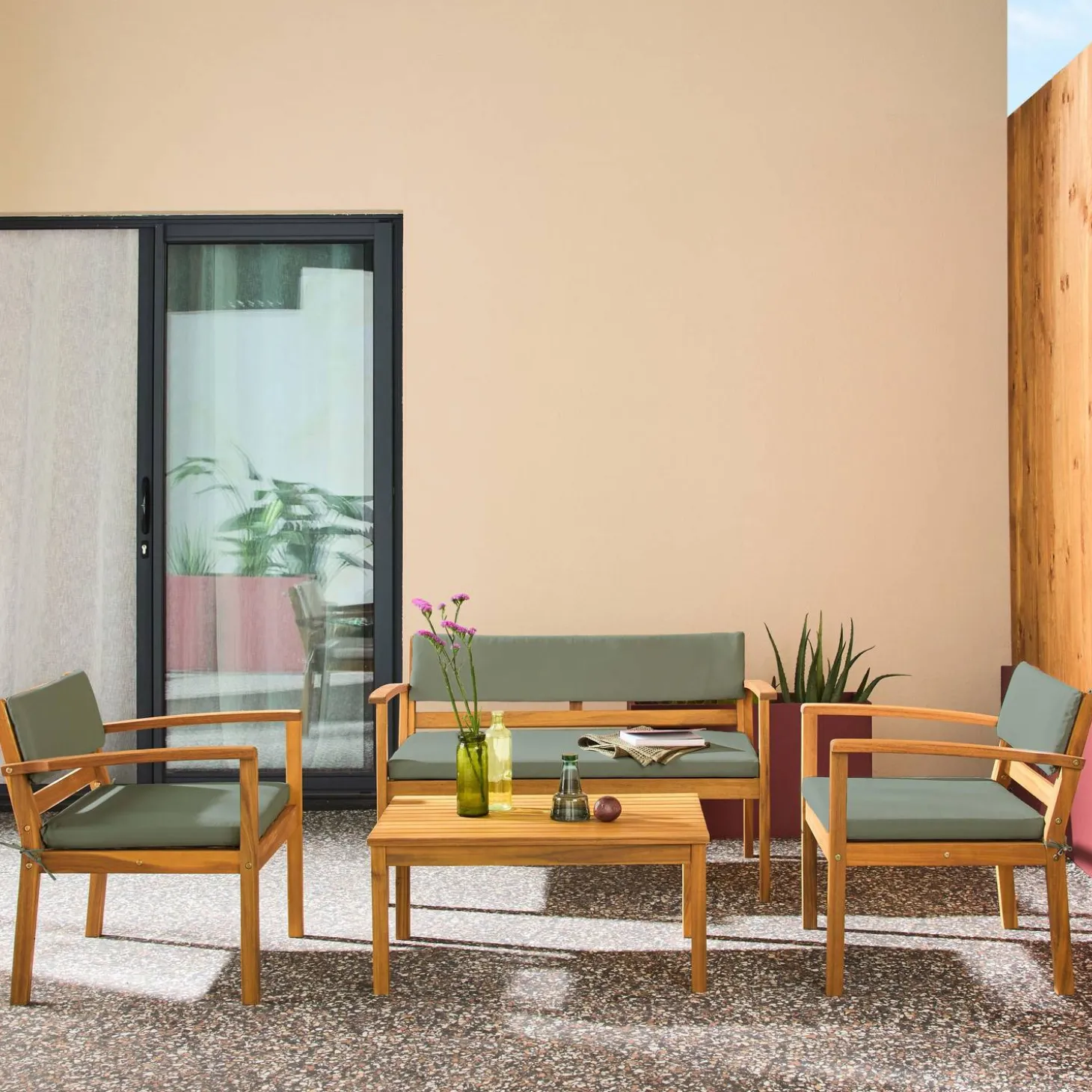 Loungeset acaciahout voor 4 personen