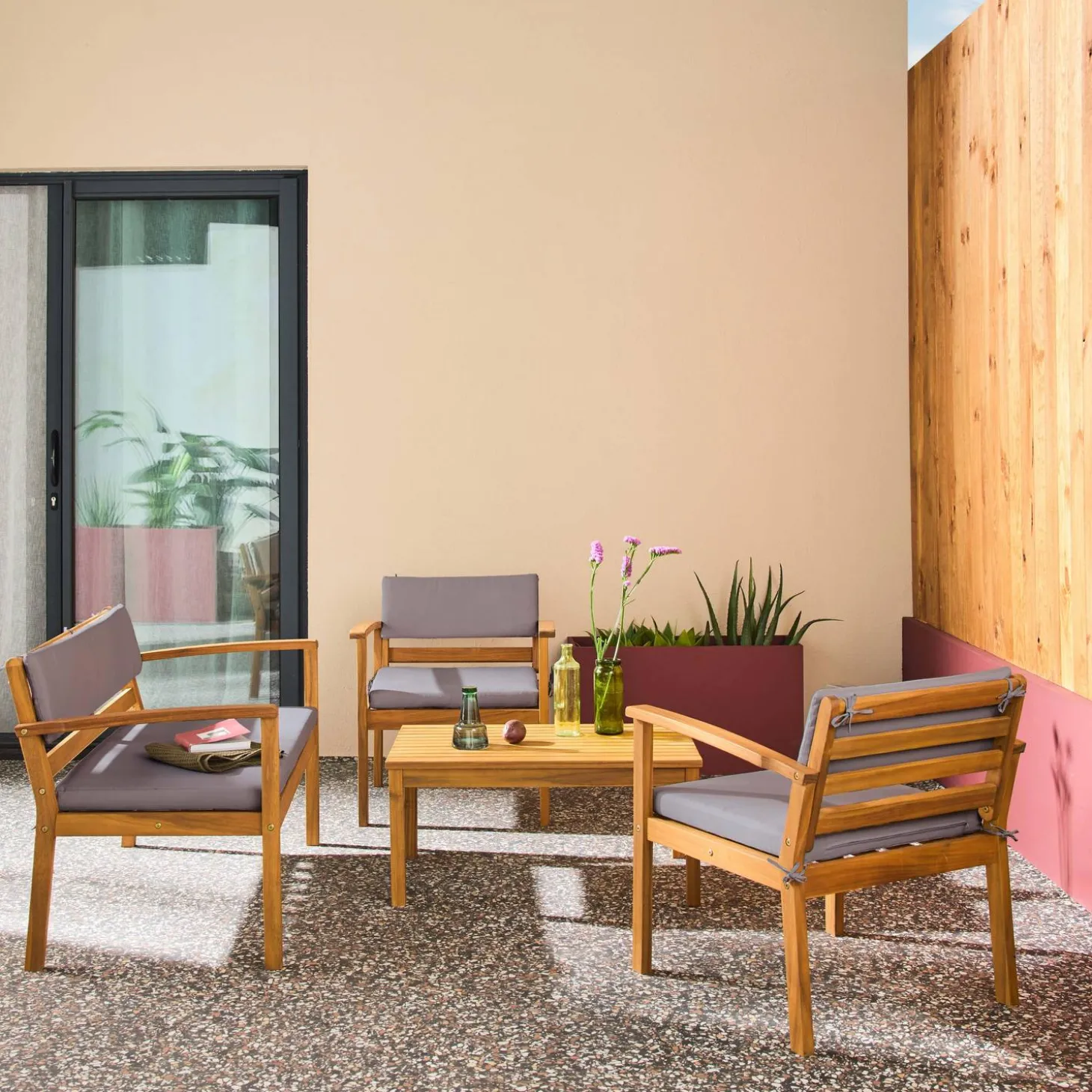 Loungeset acaciahout voor 4 personen