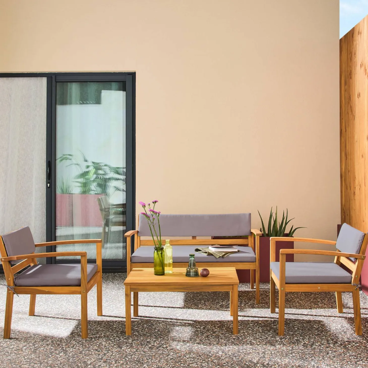Loungeset acaciahout voor 4 personen