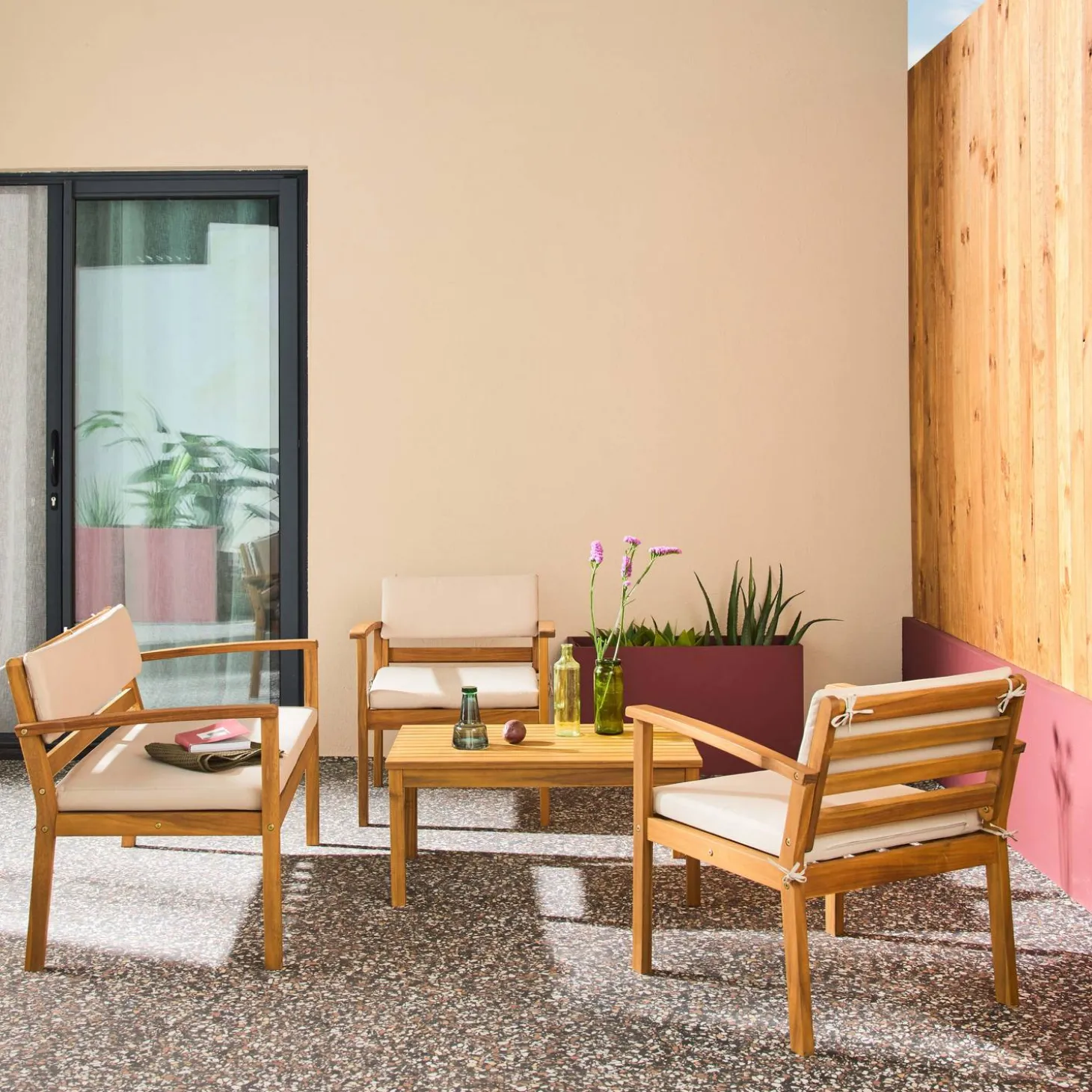 Loungeset acaciahout voor 4 personen