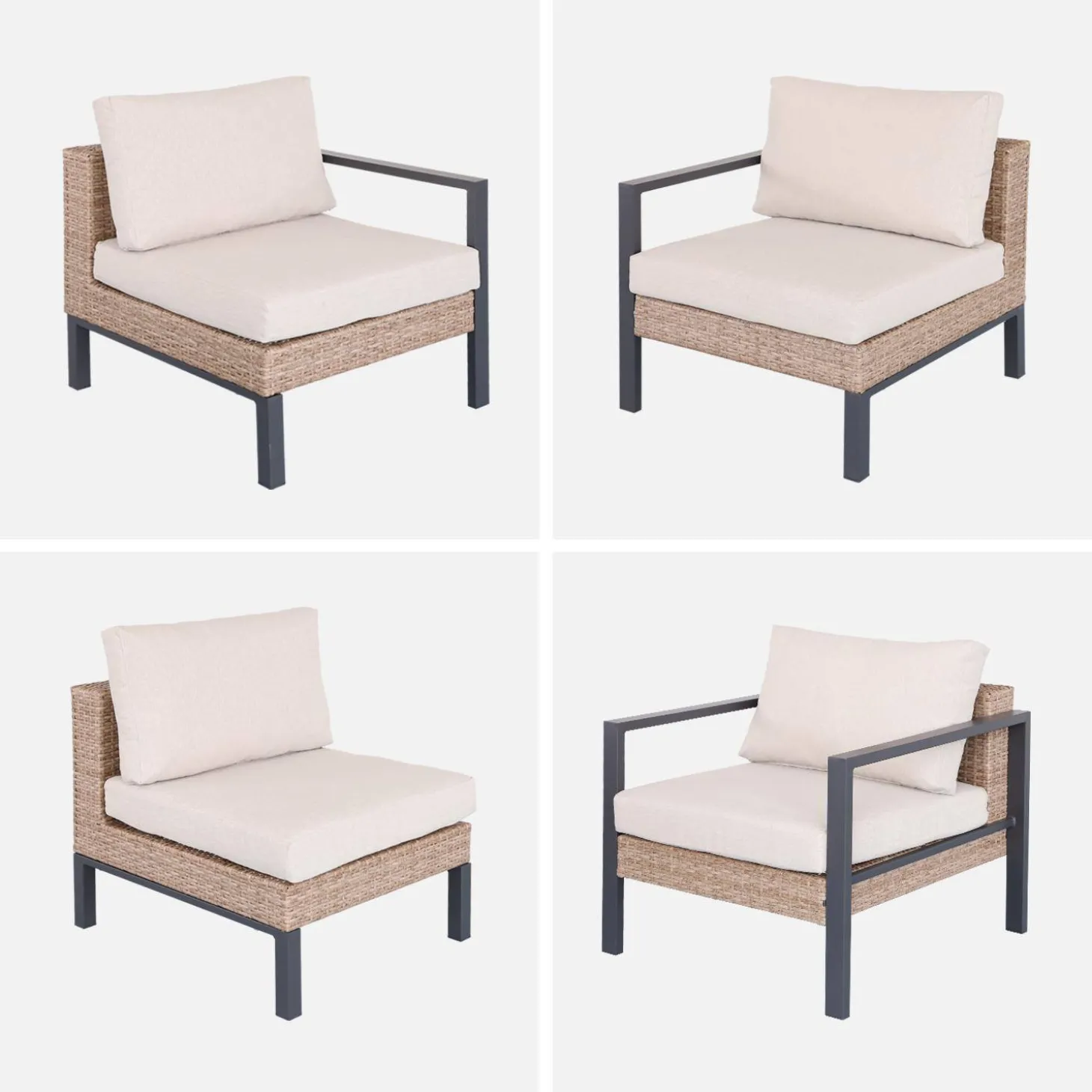 Loungeset, aluminium en wicker, 5-zits