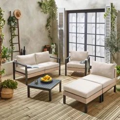 Loungeset, aluminium en wicker, 5-zits