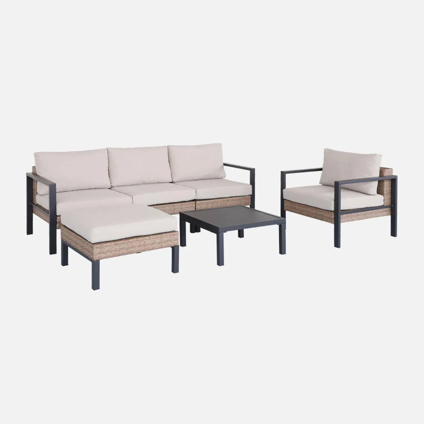 Loungeset, aluminium en wicker, 5-zits