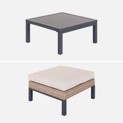 Loungeset, aluminium en wicker, 5-zits