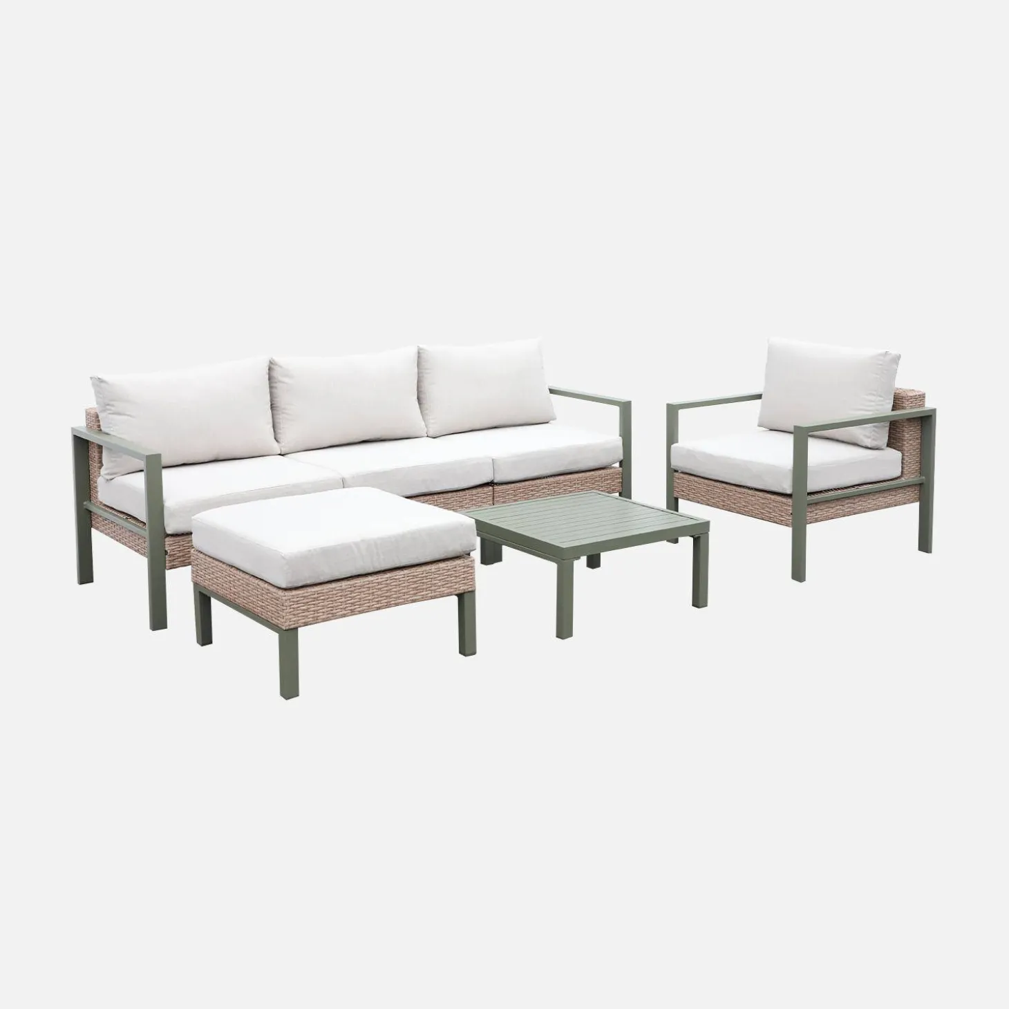 Loungeset, aluminium en wicker, 5-zits