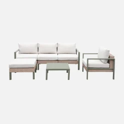 Loungeset, aluminium en wicker, 5-zits