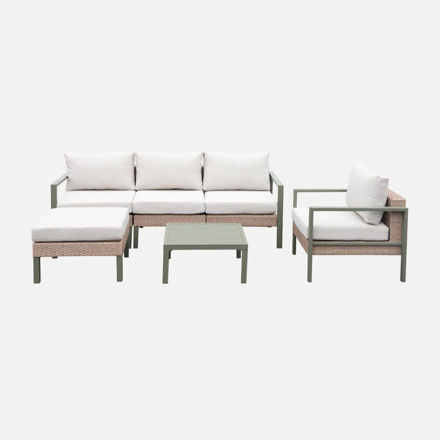 Loungeset, aluminium en wicker, 5-zits