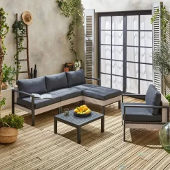 Loungeset, aluminium en wicker, 5-zits