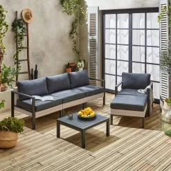 Loungeset, aluminium en wicker, 5-zits