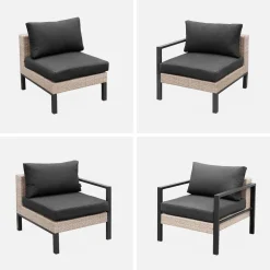 Loungeset, aluminium en wicker, 5-zits