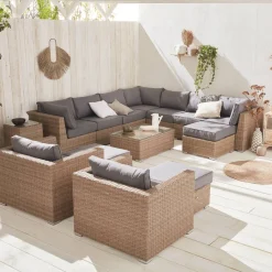 Loungeset 14 plaatsen, rond wicker