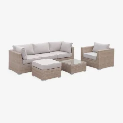 Loungeset 5 plaatsen, rond wicker