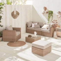 Loungeset 5 plaatsen, rond wicker