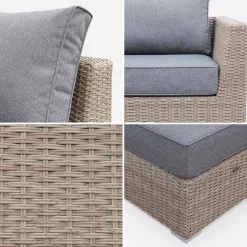 Loungeset 5 plaatsen, rond wicker