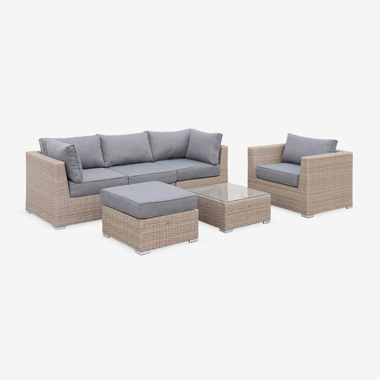 Loungeset 5 plaatsen, rond wicker