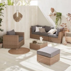 Loungeset 5 plaatsen, rond wicker