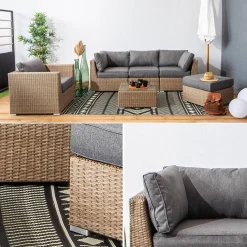 Loungeset 5 plaatsen, rond wicker