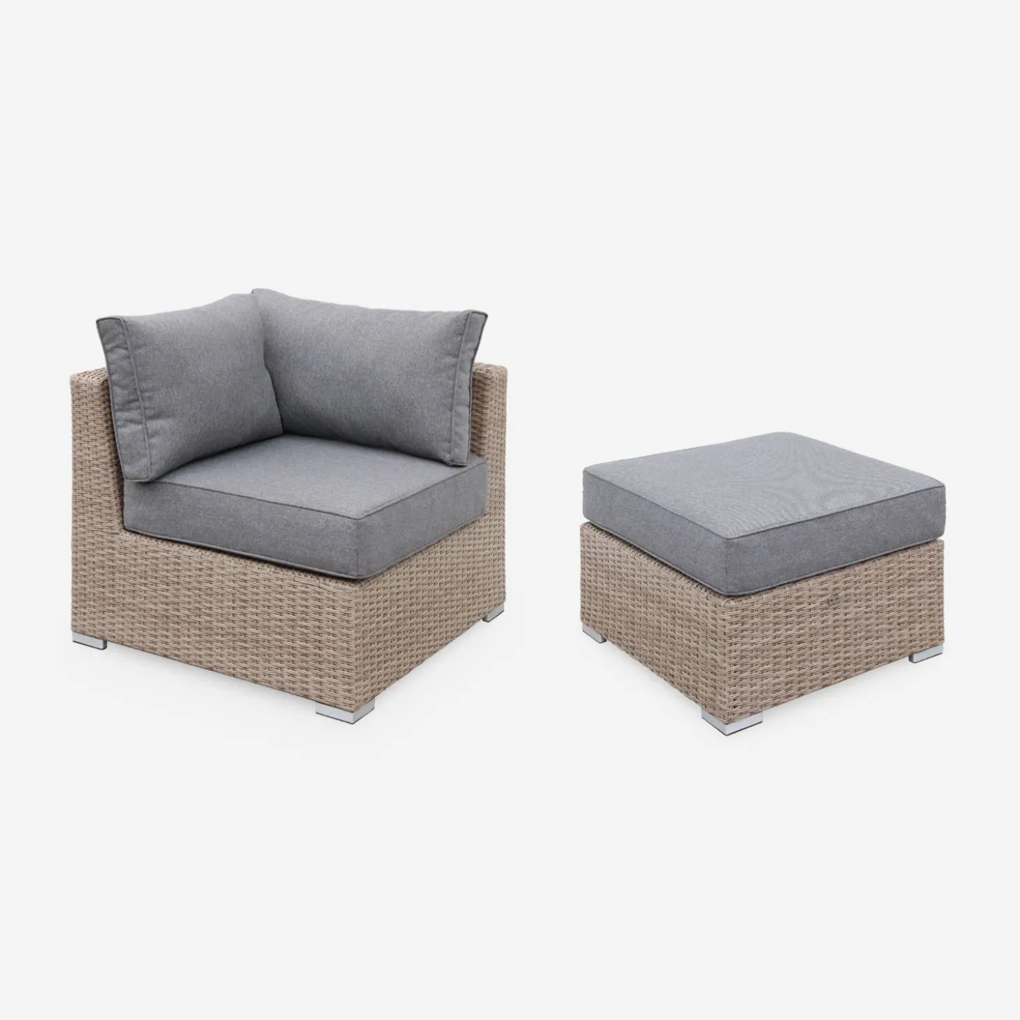 Loungeset 5 plaatsen, rond wicker