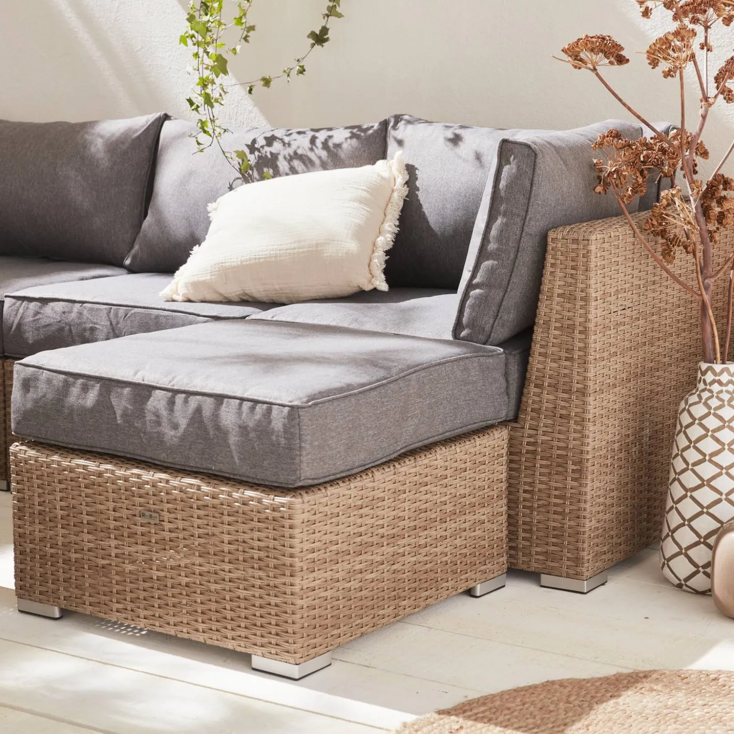 Loungeset 5 plaatsen, rond wicker
