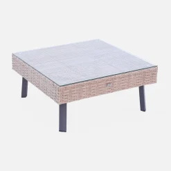 Loungeset plat wicker, 5 plaatsen
