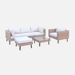 Loungeset plat wicker, 5 plaatsen
