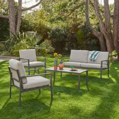 Loungeset 4 zitplaatsen aluminium