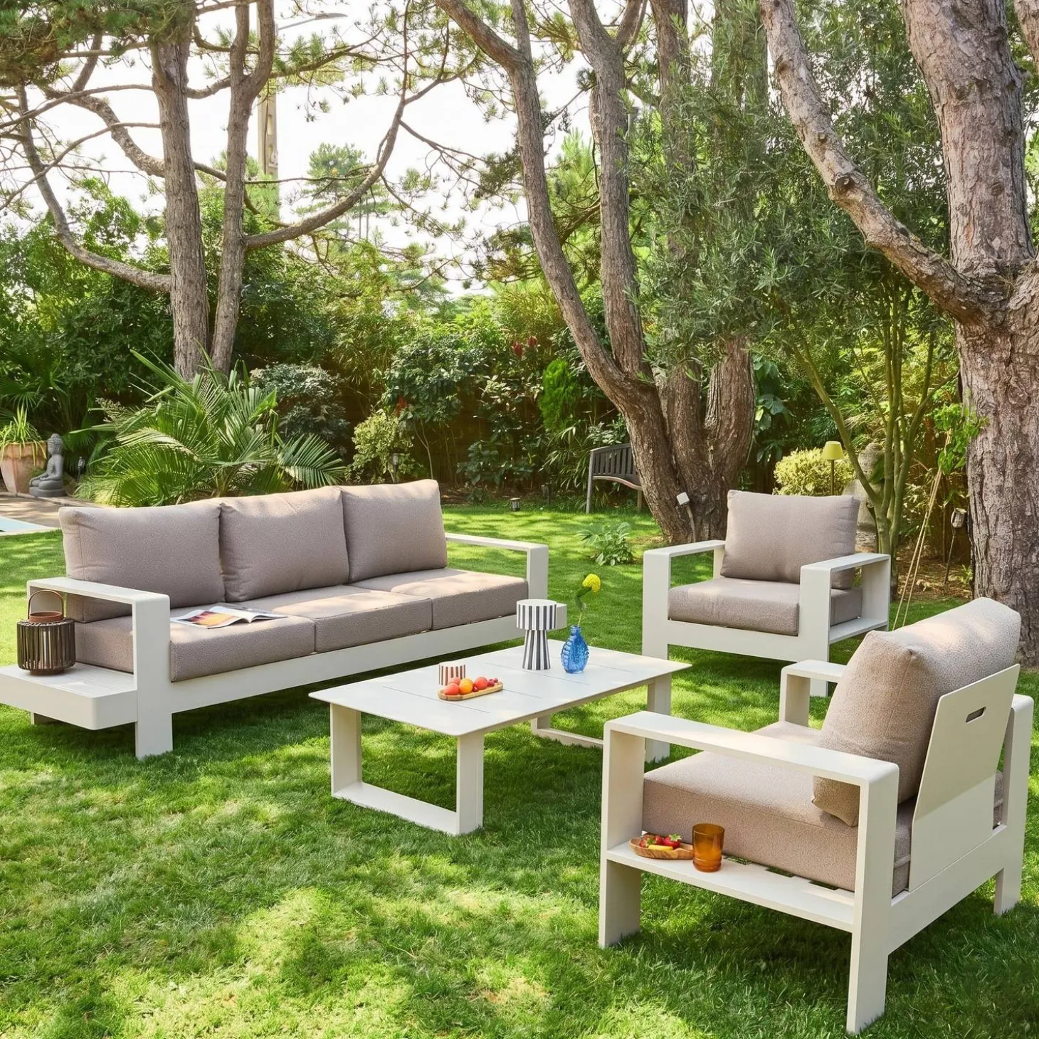 Loungeset 5 zitplaatsen aluminium
