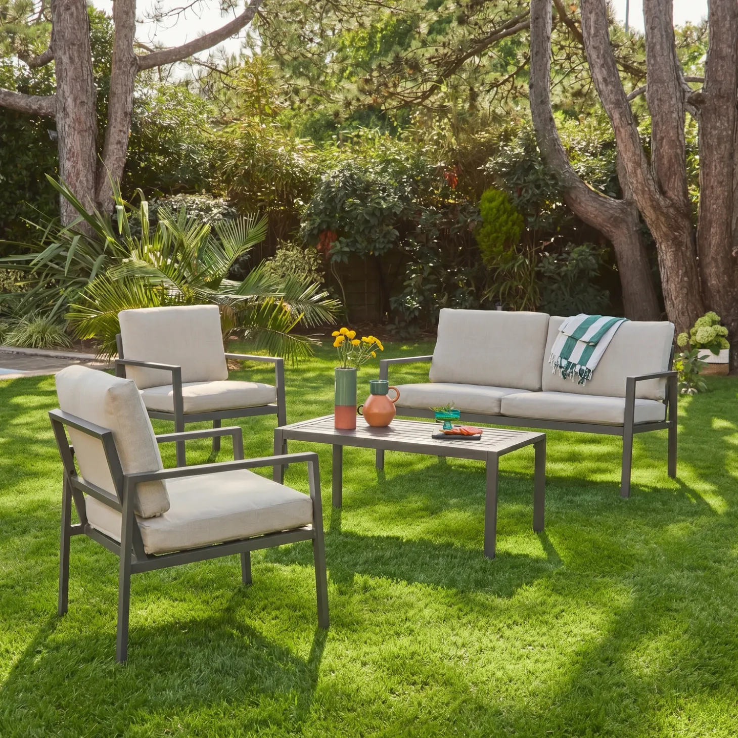 Loungeset 4 zitplaatsen aluminium