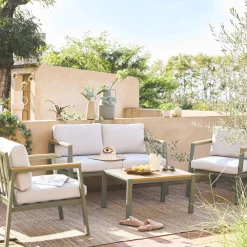 Loungeset, 4-zits, 1 bank, 2 fauteuils, 1 salontafel