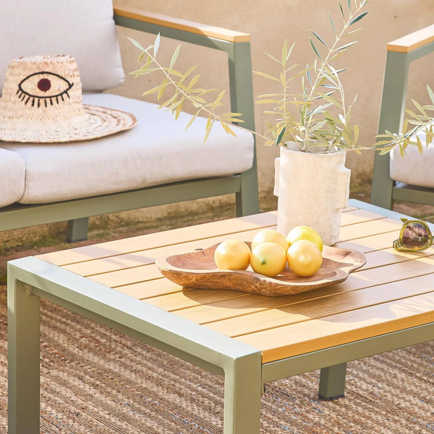 Loungeset, 4-zits, 1 bank, 2 fauteuils, 1 salontafel