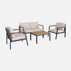 Loungeset, 4-zits, 1 bank, 2 fauteuils, 1 salontafel