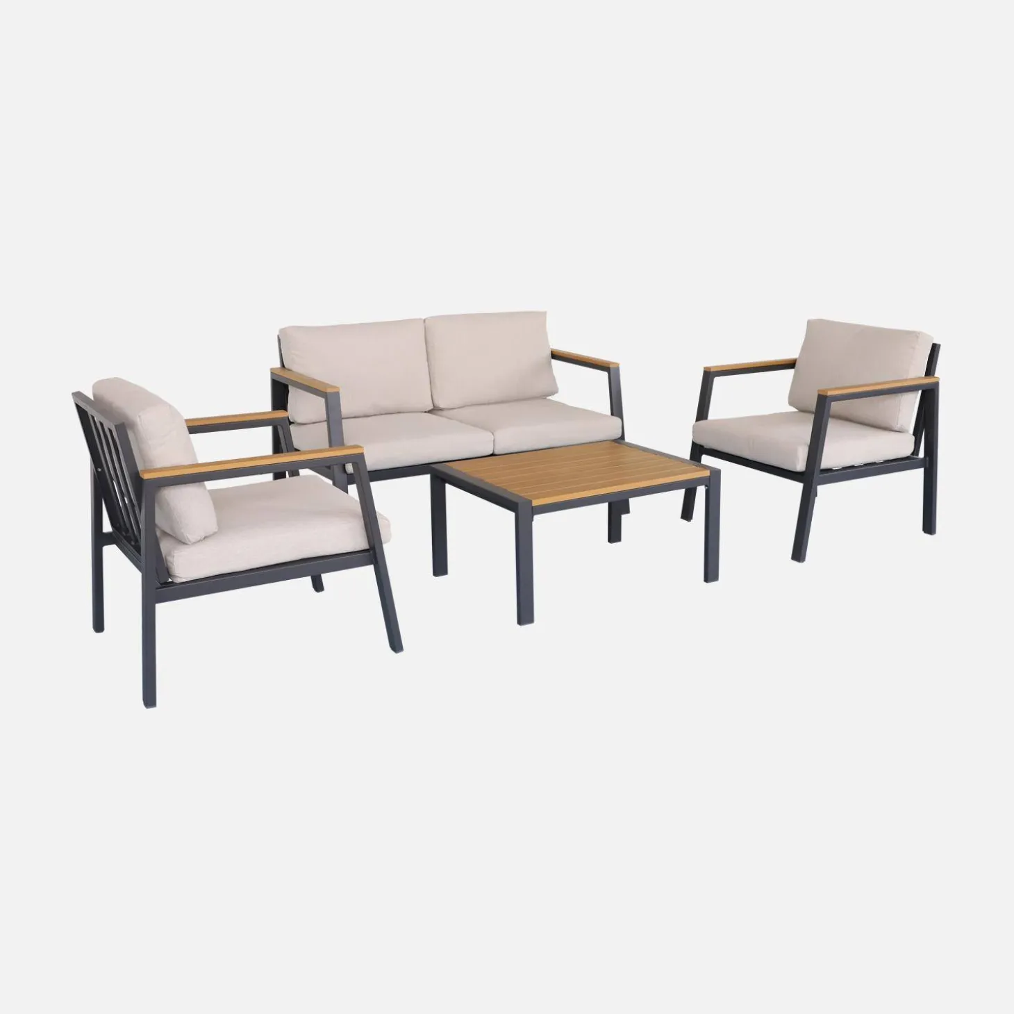 Loungeset, 4-zits, 1 bank, 2 fauteuils, 1 salontafel