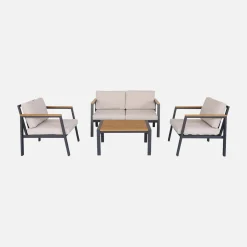 Loungeset, 4-zits, 1 bank, 2 fauteuils, 1 salontafel