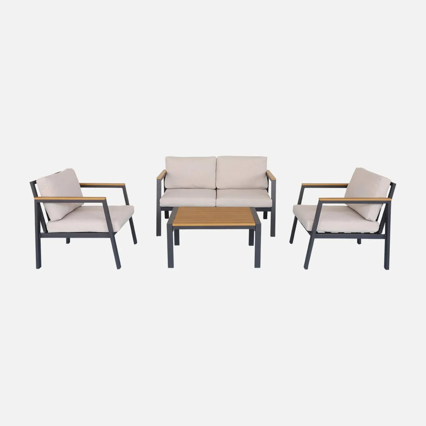 Loungeset, 4-zits, 1 bank, 2 fauteuils, 1 salontafel