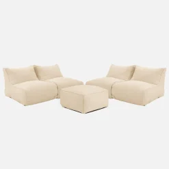 4 loungestoelen en poef voor buiten olefine