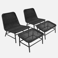 Loungestoel en voetenbankje voor buiten (set van 2)