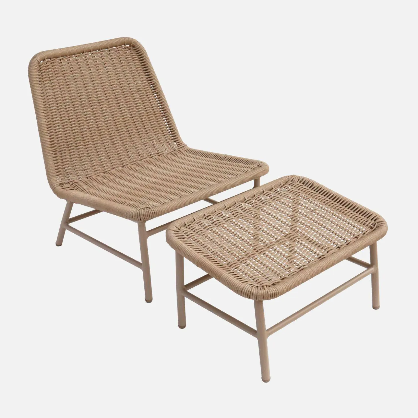 Loungestoel en voetenbankje voor buiten (set van 2)