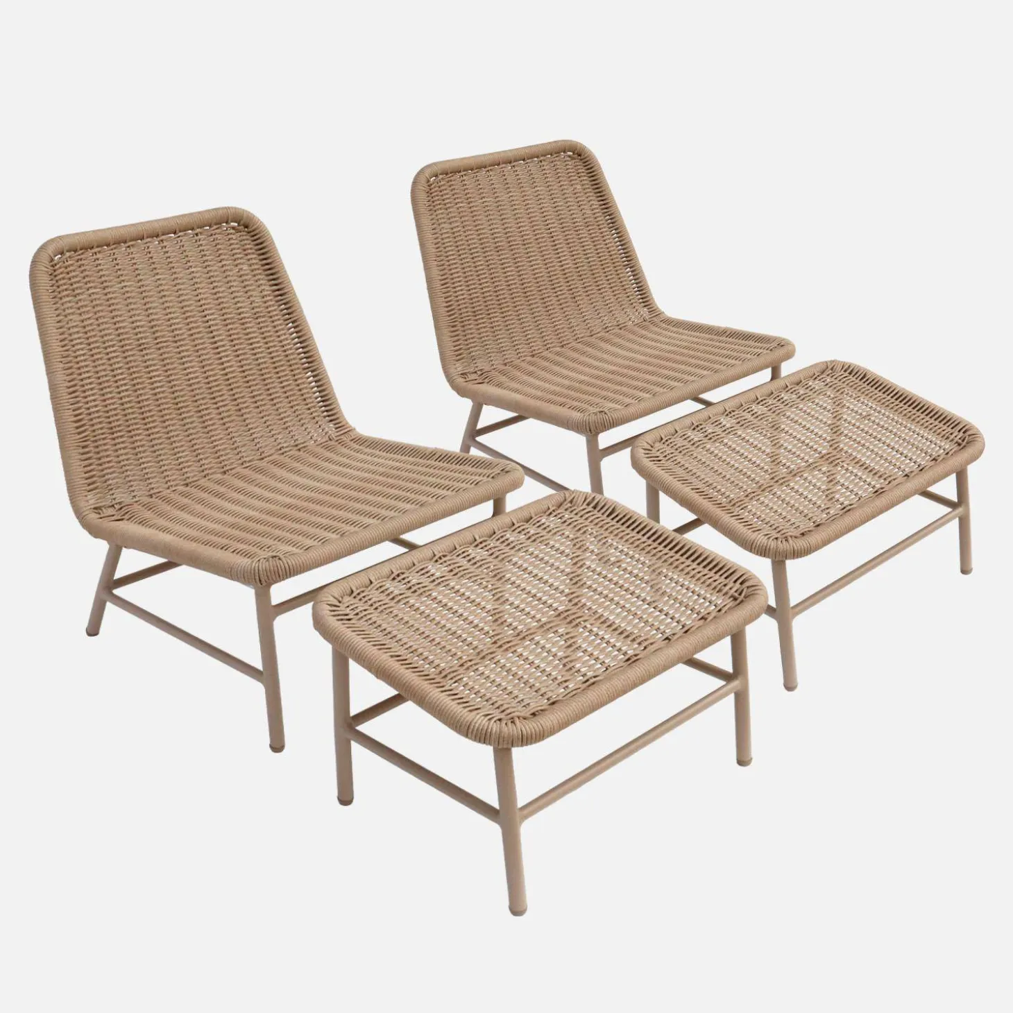 Loungestoel en voetenbankje voor buiten (set van 2)