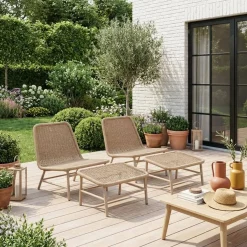 Loungestoel en voetenbankje voor buiten (set van 2)
