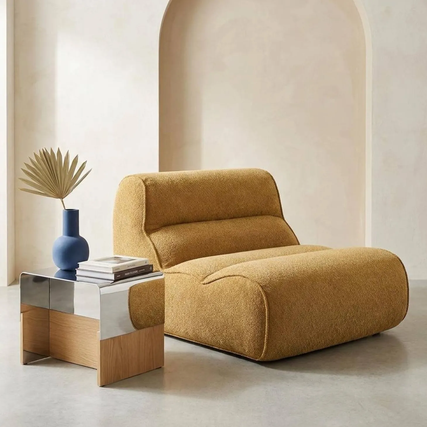 Loungestoel, 1-zits fauteuil van chenille stof
