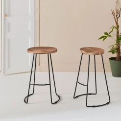 Mangohout en stalen barkruk, voetensteun, 65cm (set van 2)